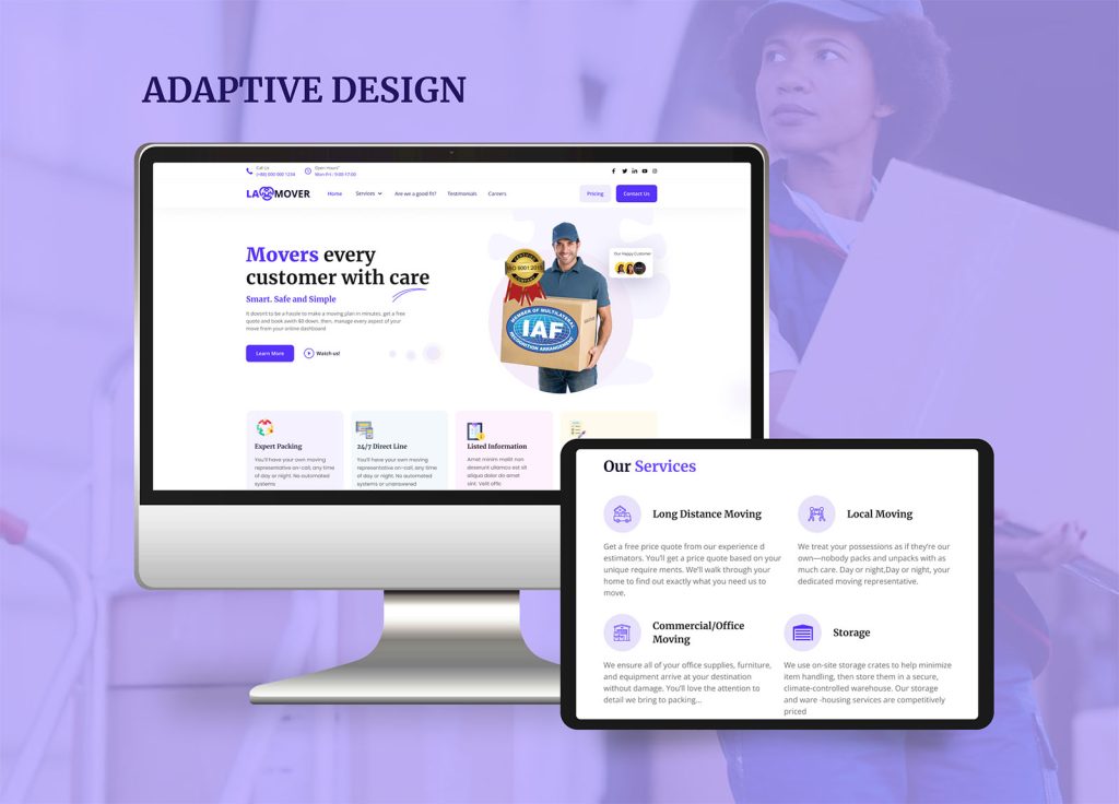 Moving agency landing page design adaptive design